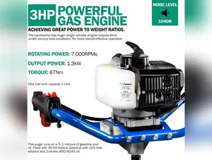 Landworks Gas Powered Earth Auger - 3HP 52CC 2 Stroke, 8" x 24" Drill Bit, 3/4" Output Shaft