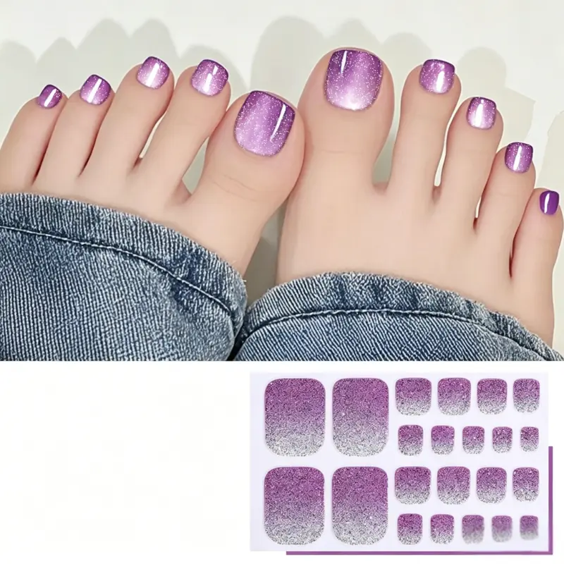 22PCS Glitter Ombre Toe Nail Stickers, Waterproof Full Cover Press On Toenails, Sparkly Pink Pedicure Nail Wraps, Self-Adhesive Toe Nail Decals for Beach, Sandals, Summer Vacation & Everyday Wear