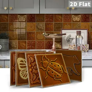 12/24 PCS Gift Box ART Vintage Leather Style Nature Elements PE Crystal Tile Stickers Waterproof Oil-Proof Home Decor for Kitchen, Bathroom, Floor, Walls