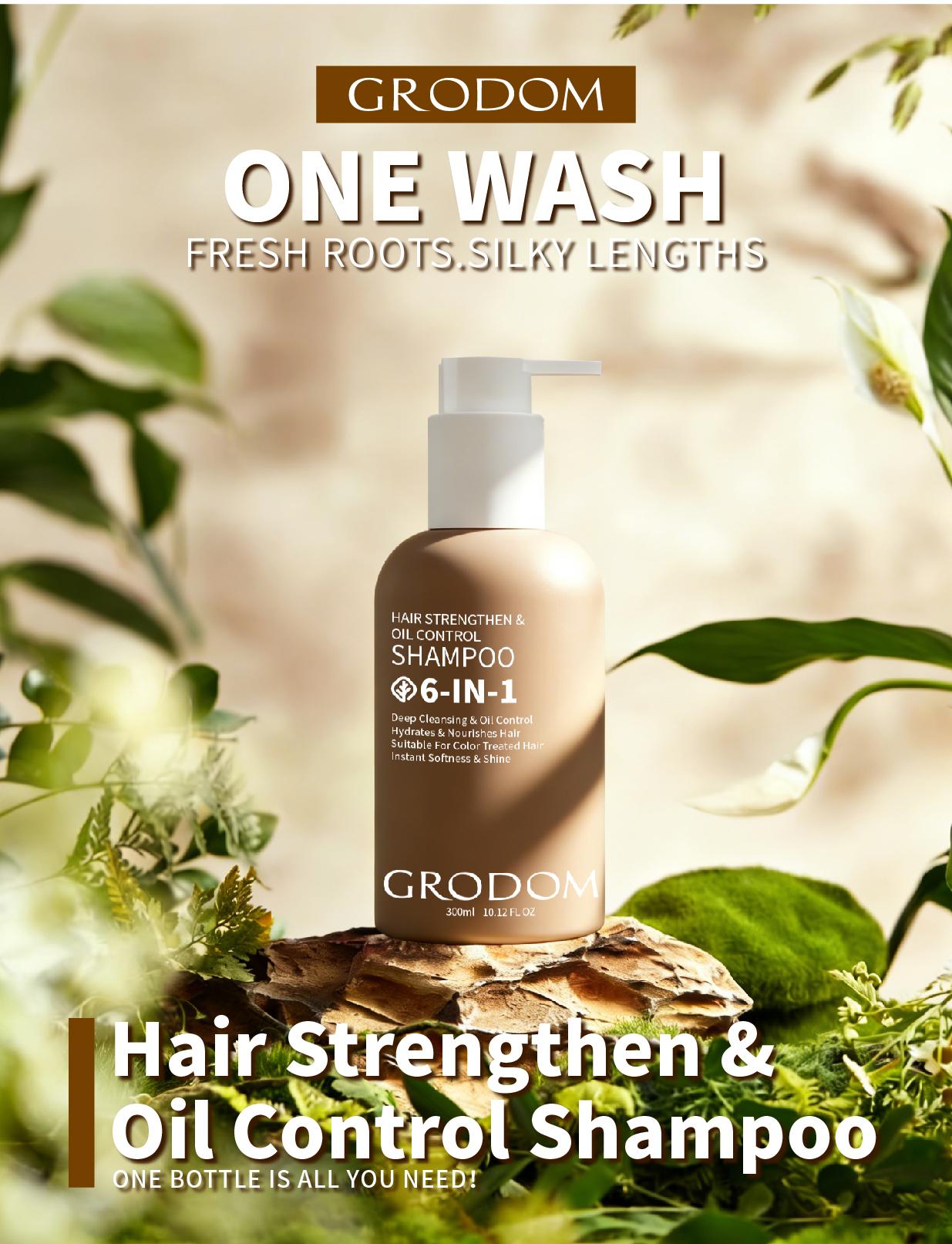 【Buy 1 Get 1 Free】GRODOM 6-in-1 Amino Acid Shampoo 300ml,Promotes Hair Growth,Improves Hair Loss & Thinning,Oil-Absorbing Formula,Refreshes Scalp,Sulfate-Free Gentle Formula,Strengthens Roots,Deep Nourishing,For Color-Treated & Permed Hair Lengthening Vol