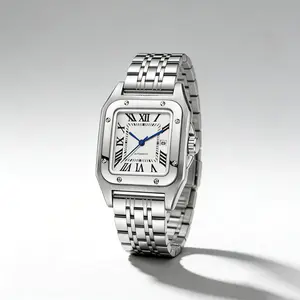 Unisex Classic Square Roman Numerals Silver Analog Water-Resistant Watch suitable for Women Men, Stainless Steel Strap, Date Display, Casual Wristwatch