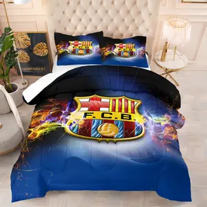 Barcelona Football Club printed pattern bedding set, including 1 blanket and 1 or 2 pillowcases without pillowcases, soft children's and adult bedroom decoration gifts