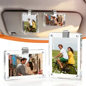Magnetic Car Sun Visor Photo Clips - Clear Acrylic Display Frames for Family Pet