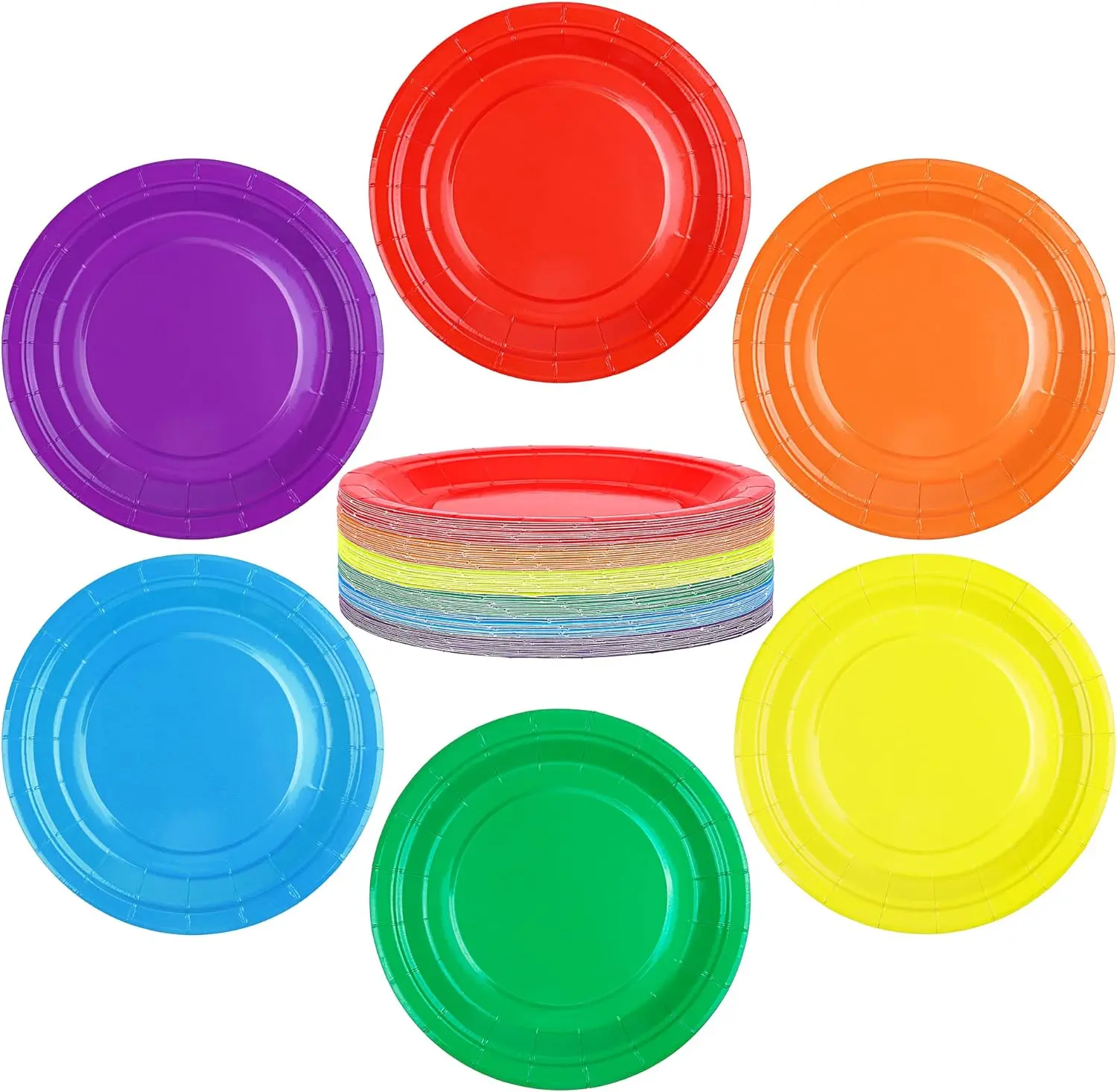 72 Pieces 7 in Rainbow Disposable Plates - Sturdy Waterproof Round Paper Plates for Birthday Parties, Holidays, Premium Dessert Cake Decorations - Home Improvement Party Supplies