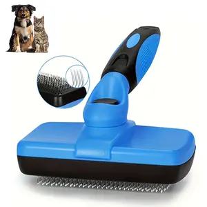 PetGroom Skin Friendly Grooming Cat Brush Blue Plastic Self-Cleaning Pet Hair Removal Comb for Cats & Dogs with Hair Compact Easy Handle Design 12x6x18 cm