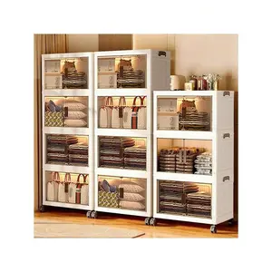 2/3/5layer Plastic Storage Bins With Lids Wide Extra Large Storage Cabinet, Collapsible Stackable Containers With Wheels, Foldable Organizer System For Closet, Bathroom, Home, Office, Dorm Boxes Racks White