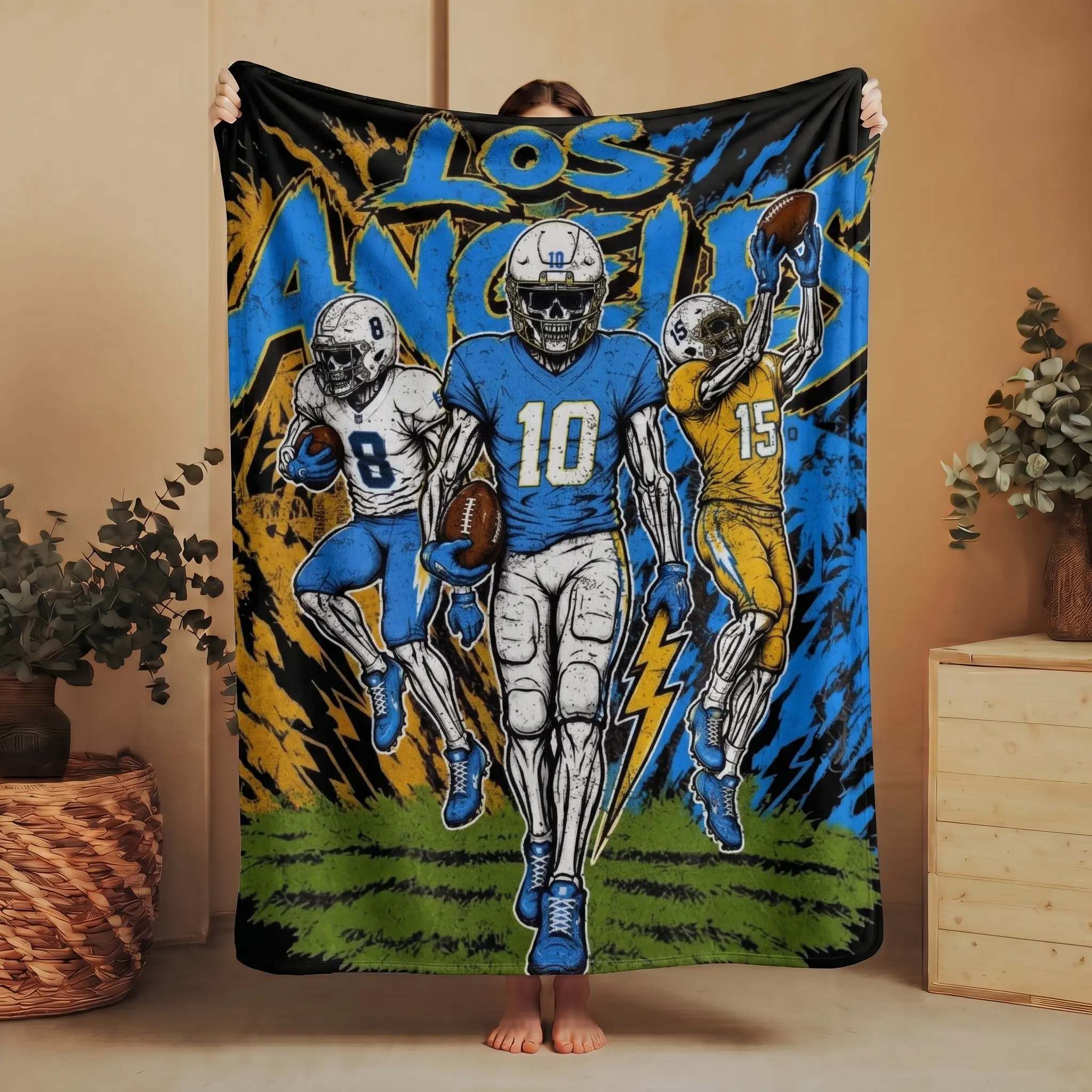 Los Angeles Football Skull Blanket, Game Day Gift For Football