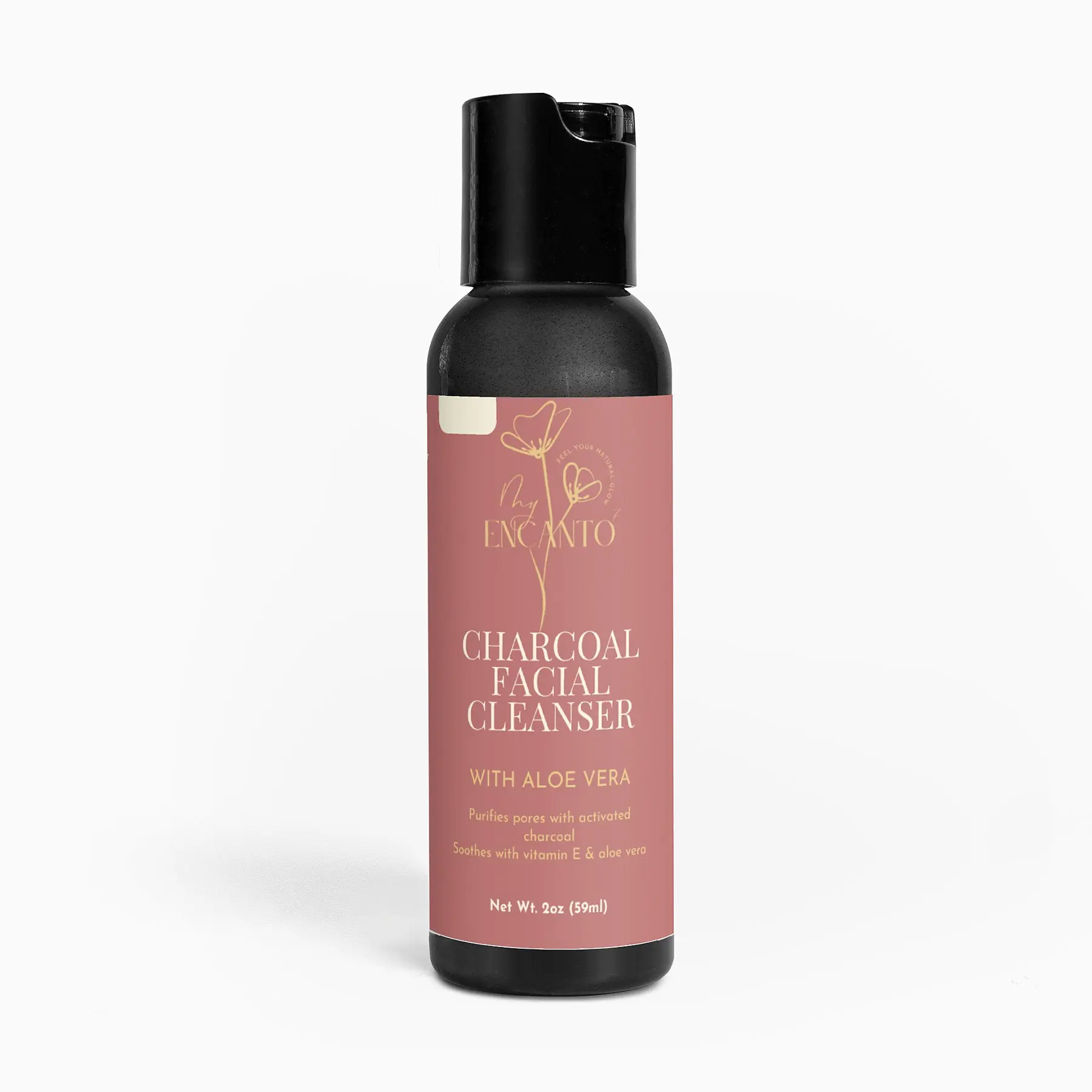 Paraben-Free Charcoal Facial Cleanser 2 oz - Gentle Cleansing Formula with Organic Aloe Vera Juice & Coconut Oil Ethers for Fresh Skin