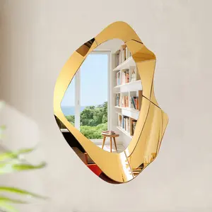1pc, 2D polygon modern style gold beautiful irregular shaped acrylic mirror - self-adhesive wall mirror - romantic wedding and holiday scene decoration mirror - dressing table makeup mirror - home decoration mirror - easy to install