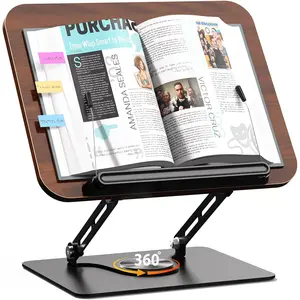 Book Stand for Reading,Adjustable Book Holder with 360? Rotating Base,Foldable Book Holder Stand for Cookbook,Textbook,Tablets, Laptops (Dark )