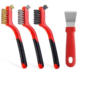 Wire Brush 4 count Set Nylon/Brass/Stainless Steel Wire Brushes for Cleaning Rust Removal in Holes, Dirt &  Scrubbing with Deep Cleaning - 7 Inches (Brass+Nylon+Stainless Steel)