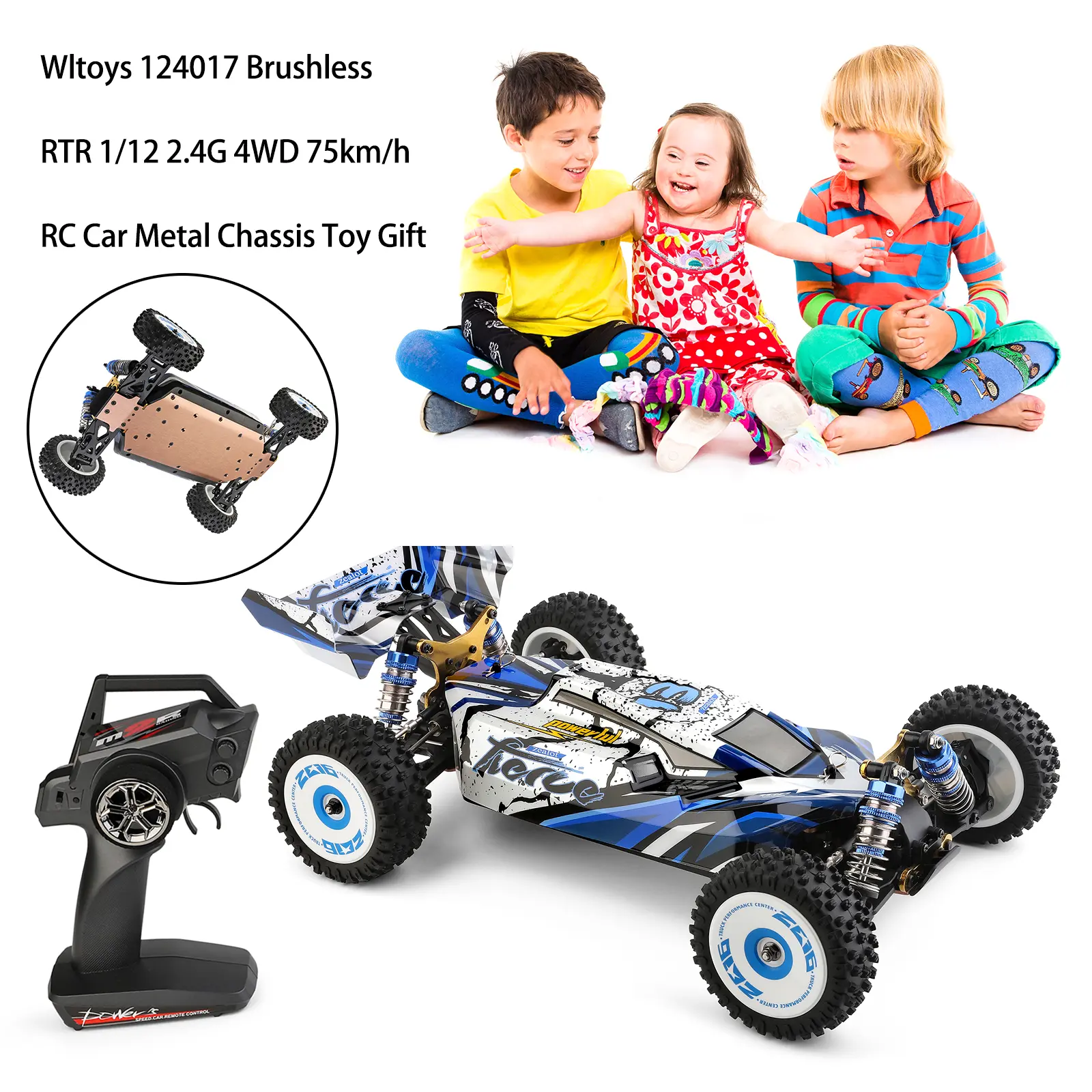 Brushless Motor RC Car - 1/12 Scale, 2.4GHz Anti-Interference Control, 4WD Stability, 75km/h Speed, Metal Chassis, 100m Range, RTR Toy Gift for Children