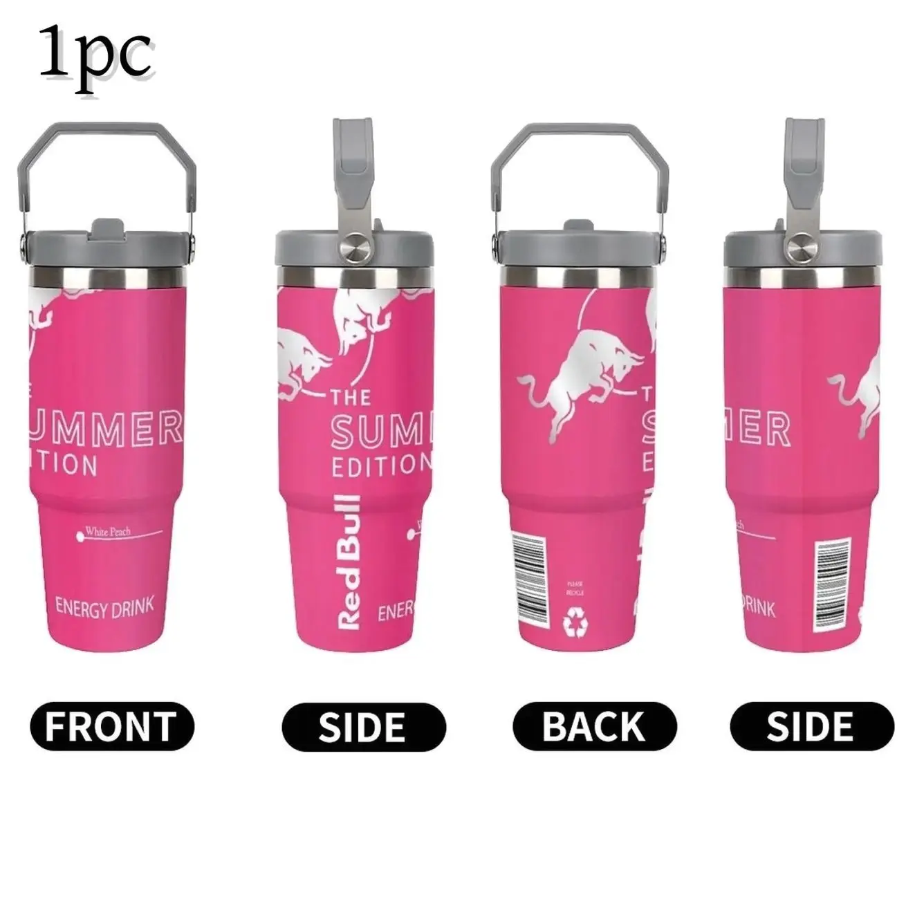 1pc 30oz Bull Leakproof Insulated Stainless Steel Travel Bottle, Portable Reusable Vacuum Insulated Water Tumbler with Carry Handle, Ideal for Camping & Hiking, Hydration Tumbler Insulated Water Bottles