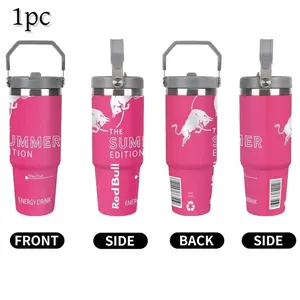 1pc 30oz Bull Leakproof Insulated Stainless Steel Travel Bottle, Portable Reusable Vacuum Insulated Water Tumbler with Carry Handle, Ideal for Camping & Hiking, Hydration Tumbler Insulated Water Bottles