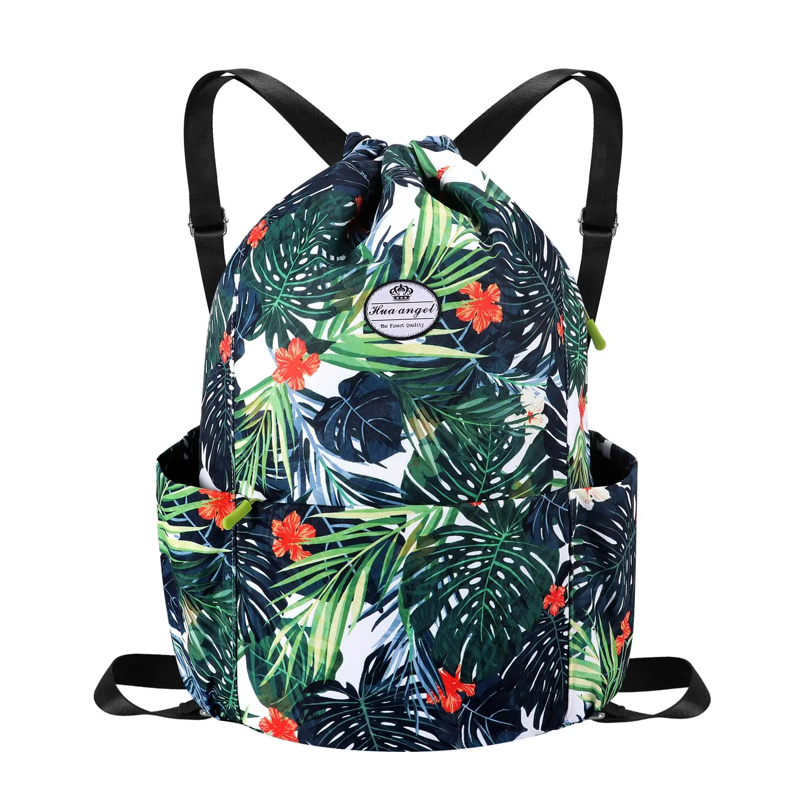 Polyester Drawstring Backpack, Solid Color Sackpack with Zipper Pockets, Lightweight and Water-Repellent for Gym, Travel, Sports, Companion, Laces