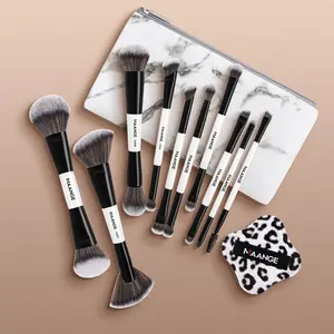 MAANGE 12pcs Makeup Tool Set Includes 10pcs Dual-Ended, Multifunctional Makeup Brushes + 1pc Powder Puff + Cosmetic Bag, Foundation Brush Loose Powder Brush Blush Brush Contour Brush, Beauty Tools Kit for Flawless Application