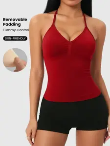 Women's Halter Backless Top, Sleeveless Plain Design, Sporty Style Gym Wear, All-Season Fitness Yoga Tank Top, Gym Tops