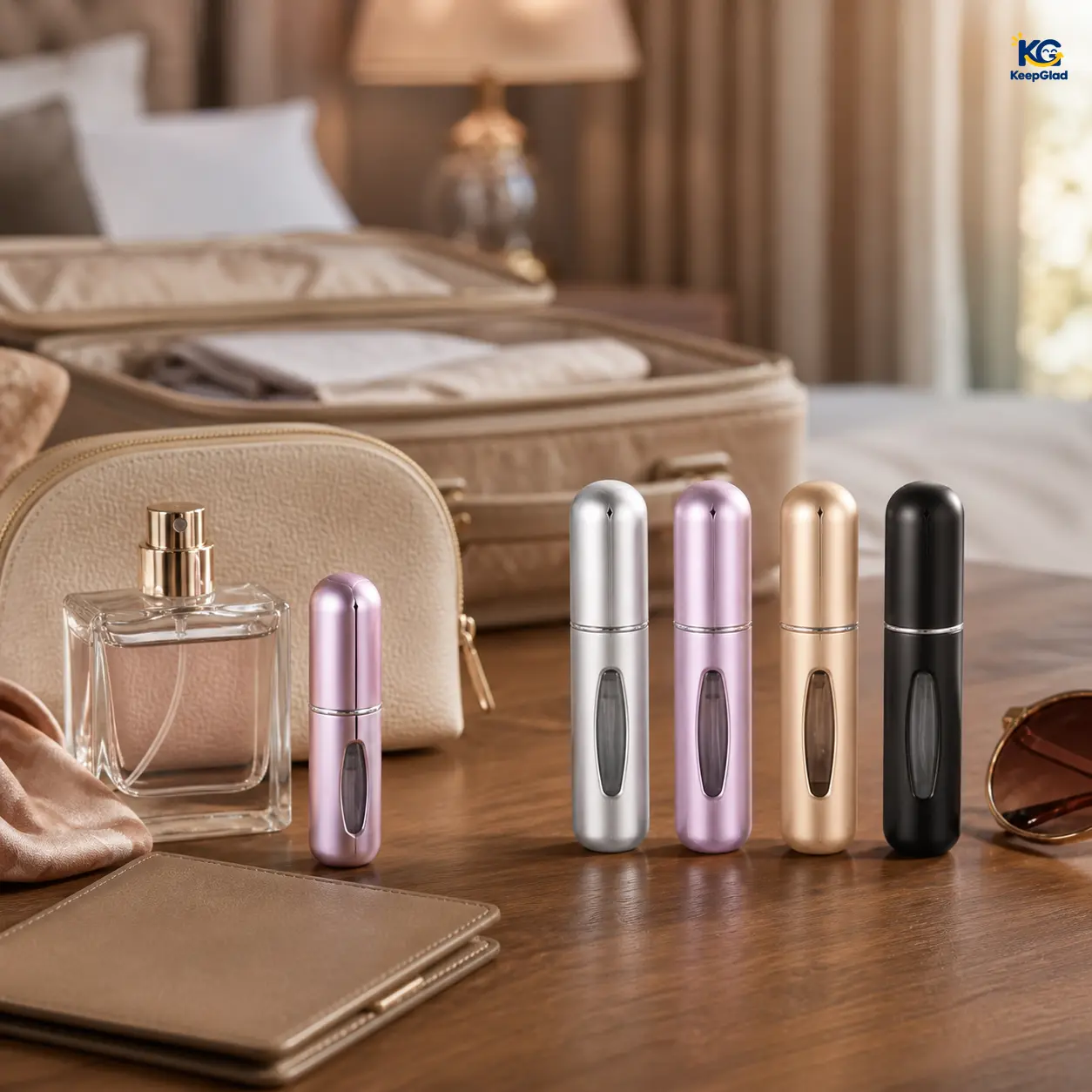[4PCS, 5ml]Unisex Aluminum Compact Cylinder Travel Perfume Atomizer Gift Set - Leakproof Turn-Lock Cap Reusable Fine Mist Spray Bottles, Dry Before Refilling Fall Holiday Travel Essentials for Cologne & Body Spray--KeepGlad