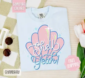 Shell Yeah Comfort Colors Tshirt, Cute Summer Tee, Girly Beach Shirt