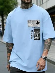 Men's Plus Size Casual Loose Fit Printed T-Shirt Round Neck, Comfortable Daily Wear Top, Fashion Pattern Design, Perfect for Everyday Life