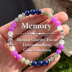 1pc Memory Enhancing Crystal Bracelet - 6mm Beaded Elastic Wrist Rosary For Focus, Clarity, Determination & Concentration, Unscented Solid Format Jewelry