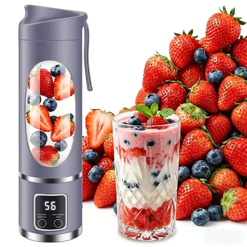 12-Blade USB-C Rechargeable Personal Blender - Stainless Steel Acai Machine, 3 Modes Digital Display, 450ml Smoothie Maker, Ice Crushing, 1-Touch Self-Clean, Splashproof Carry, Cup-Holder Friendly Size, Compact Travel Gear, Gift for Adults