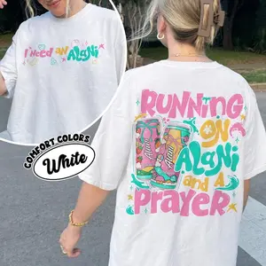 Running On Alani Two-sided Comfort Colors Shirt, Preppy Energy Drink Summer Graphic Tee, Matching Vacation Shirts, Summer Break