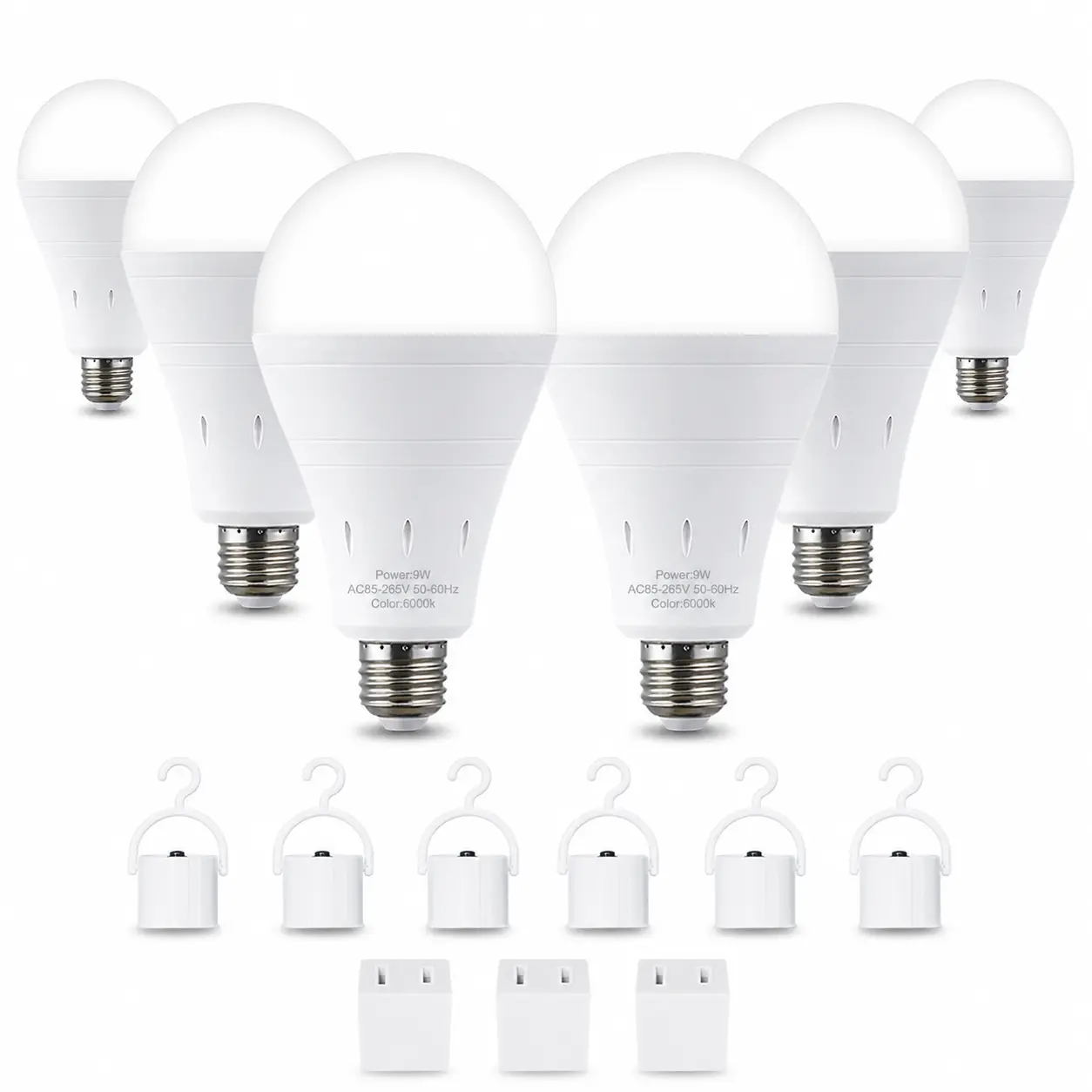 RELAMPBOL Rechargeable Emergency Light Bulbs, Pack of 4/6, Battery Powered, for Power Outages, 6000K Daylight White/3000K Warm White, 9W (equivalent to a 60W incandescent bulb), 1200mAh Rechargeable LED Bulb, suitable for camping, hurricanes, and other si