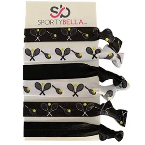 Born to Rally Tennis Hair Ties - Set of 6 Elastic Hair Ties, Metal-Free and Gentle on Hair