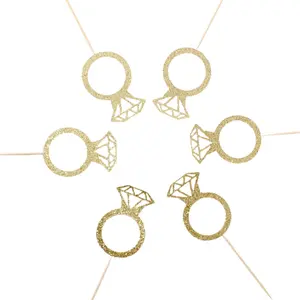 Gold Glitter Diamond Ring Cupcake Toppers for Bridal Shower, Bachelorette Party, Engagement, and Wedding Decorations, Sparkling Party Favors for Bride-to-Be, Set of 12 Elegant Picks