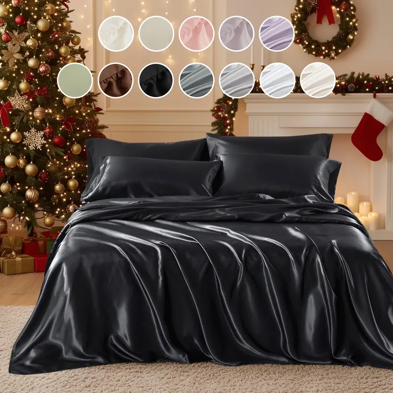 6 Piece Satin Sheet Set, Elastic 14" Pocket fits up to 16" Mattress, All Around Elastic