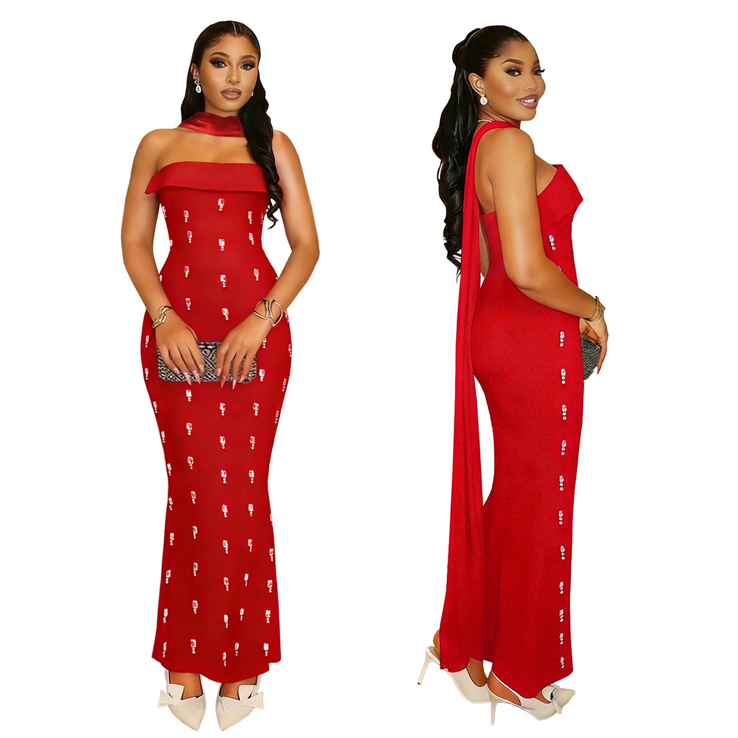 Elegant Strapless Embellished Ribbon Dress Set for Women Fashionable Two-Piece Outfit