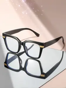 Square Large Frame Flat Mirror Fashion Non-Prescription Glasses Frame, Slimming Face Effect, Casual Style, Plastic Frame, All Seasons