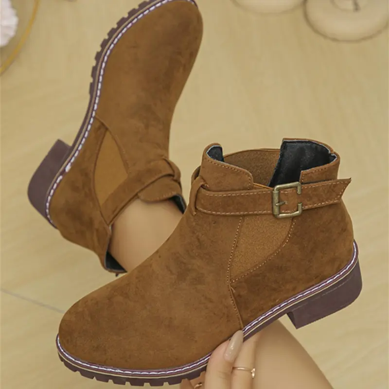Women's Brown Buckle Decor Western Ankle Boots, Western Style Boots, Cowgirl Western Boots, Cowboy Cowgirl Boots, Classic Casual Comfortable Breathable Thick-heeled Boots for Daily Wear, Winter Warm Shoes, Western Fashion Boots