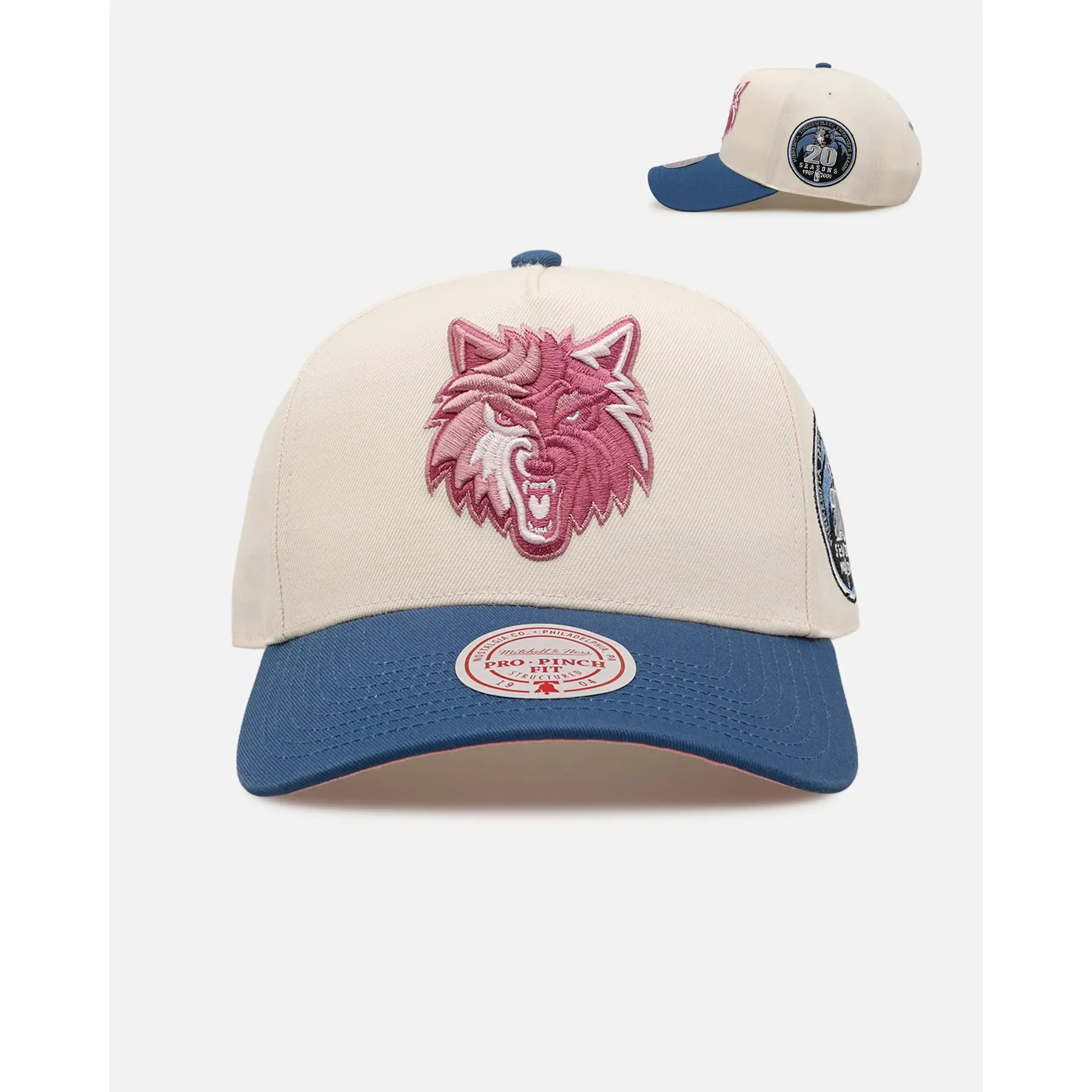 Mitchell & Ness Minnesota Timberwolves 'Pink Team Logo' Pro Pinch Snapback Off White