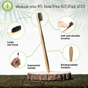 Bamboo Brush Pack of 10 Bamboo Toothbrushes with Small Toothpaste Included Oral Comfort for Personal Care Smooth Clear Durable Charcoal Cleanser toothbrush
