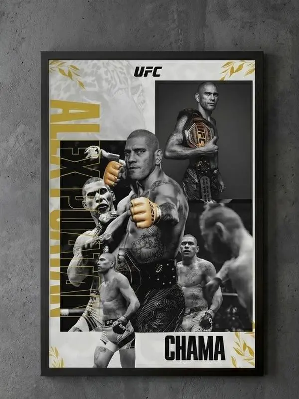 UFC Alex Pereira Poatan Canvas Wall Art Chama MMA Poster, High Quality Eco-Friendly Sports Painting, Black Framed or Frameless Decor for Man Cave