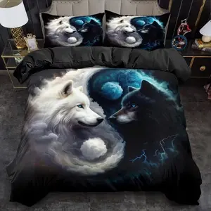 2/3pcs Duvet Cover Set, Fantasy Wolf Print, King Queen Style Bedding, Polyester, Bedroom Decor, Birthday Gift, Decorative Duvet Cover