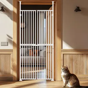Lilypelle 74.8 Inch Extra Tall Cat Pet Gate, Adjustable 33.4-35.8 Inch Wide, No Drilling Pressure Mounted, Walk Through Swing Safety Gate for Pets, Double Door for Doorways, Stairs, Kitchen, House