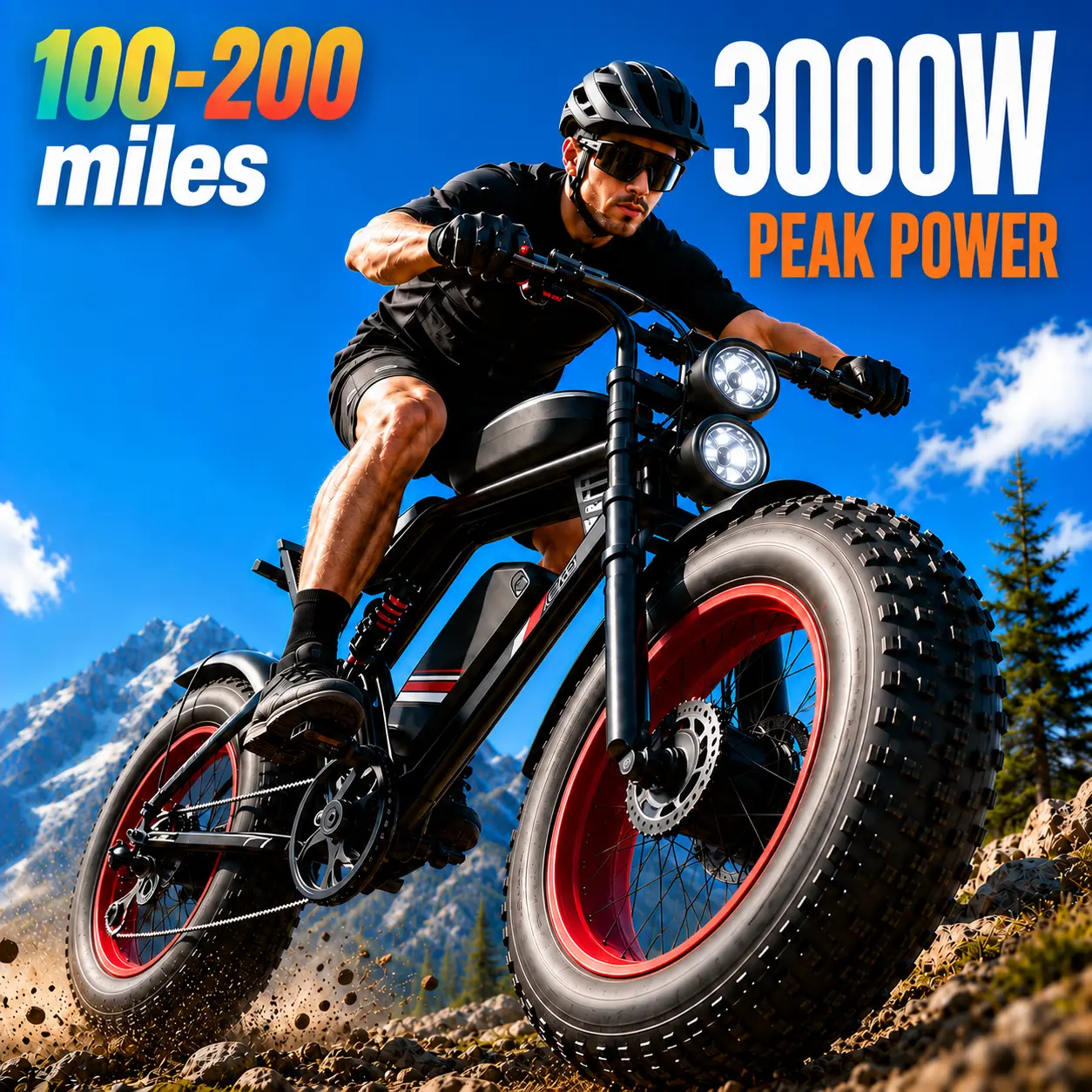 ES2 Sport Electric Bike - Aluminum Alloy Frame, Full Suspension System, 32mph Top Speed, 3000W Peak Motor, 100-200 Mi Cruising Range, 20-in All-Terrain Tires, Budget Cool Stylish E-Bike for Outdoor Cycling