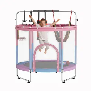 60" Kids Trampoline with Safety Enclosure - 400lbs Capacity, Adjustable Mini Indoor/Garden Bounce House with Safety Enclosure & Pad for Toddlers