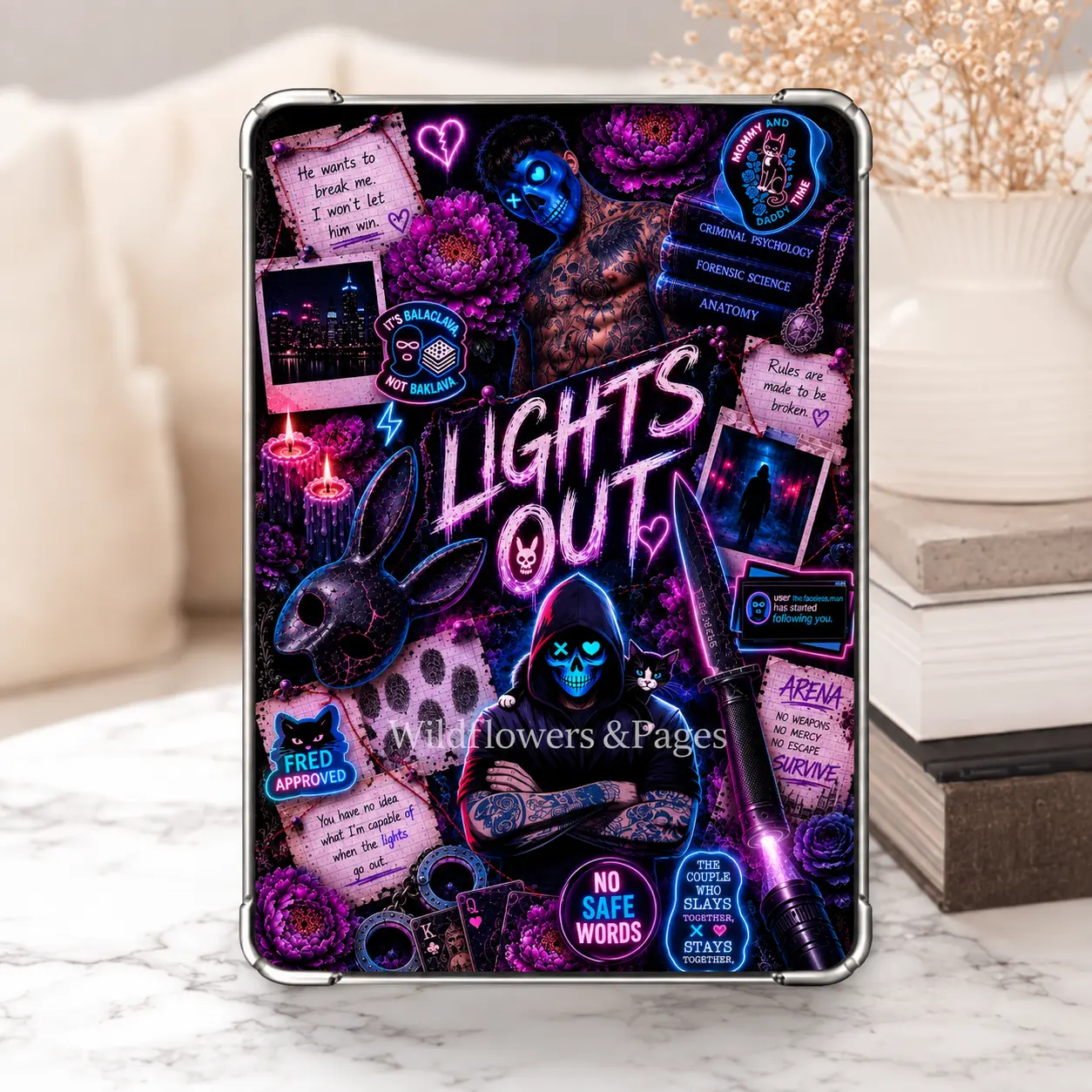 Kindle insert, Neon Lights out design, Ereader, paperwhite, colorsoft, oasis, ipad, kobo, boox, bookish gifts