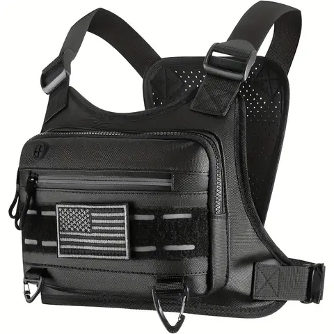 Unisex Nylon Tactical Chest Pack - 9inch x 6inch x 2inch, Anti-Theft Pockets, Adjustable Shoulder Straps, Phone+Wallet Zip Main Pocket, Fast Card Access, Body-Adaptable Active Tactical Gear and Accessories for Hiking, Training