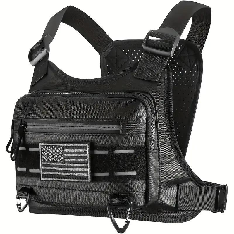 Unisex Nylon Tactical Chest Pack - 9inch x 6inch x 2inch, Anti-Theft Pockets, Adjustable Shoulder Straps, Phone+Wallet Zip Main Pocket, Fast Card Access, Body-Adaptable Active Tactical Gear and Accessories for Hiking, Training