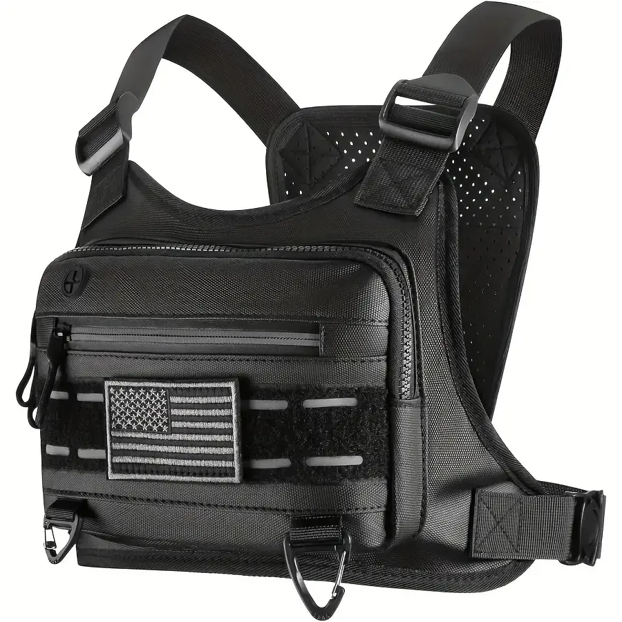 Tactical Chest Pack, Unisex Nylon Running Vest with Anti-Theft Pockets and Adjustable Straps for Active Training - Black
