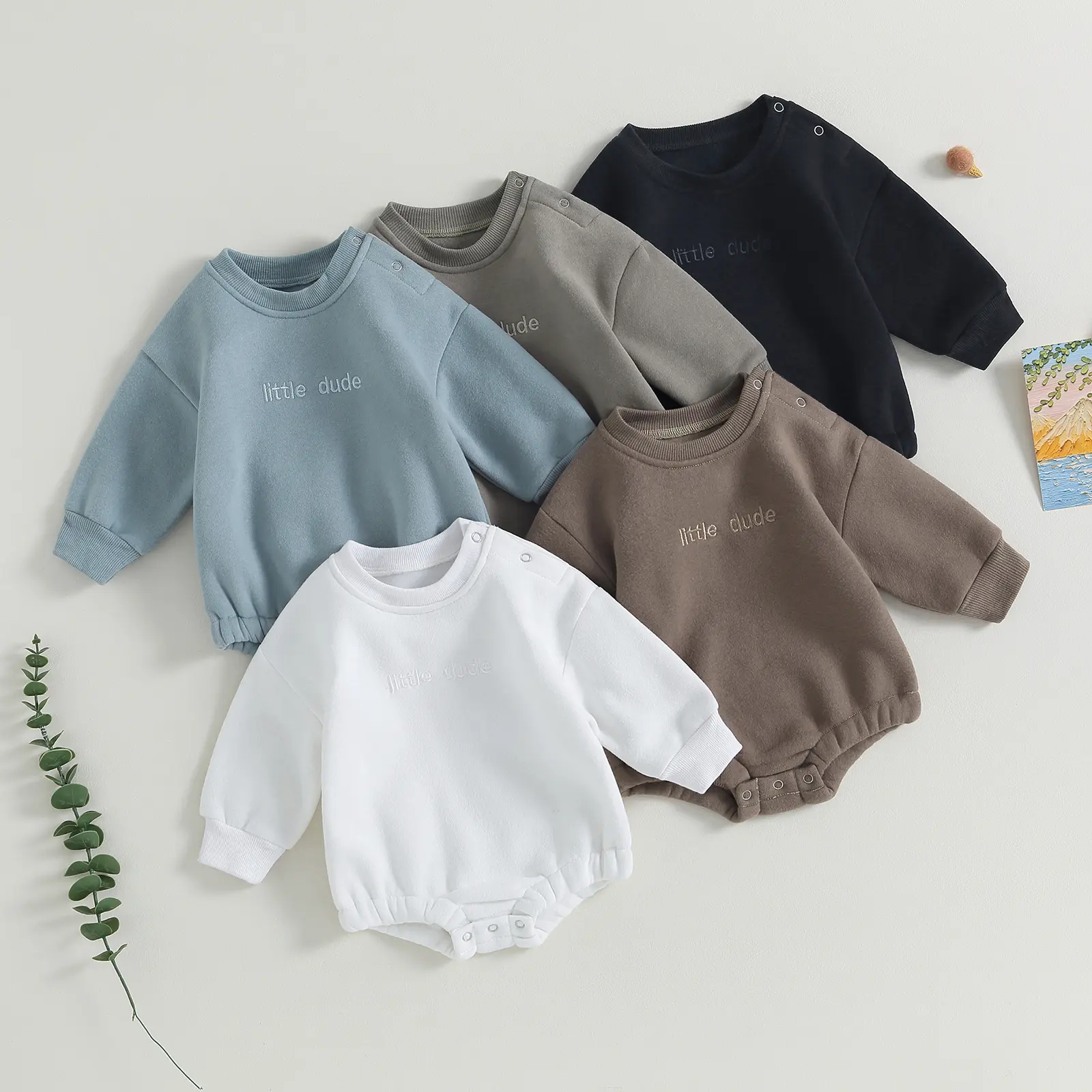 Baby Boy Little Dude Sweatshirt Bubble Romper Long Sleeve Oversized Sweater Onesie Newborn Warm Winter Outfit Clothes