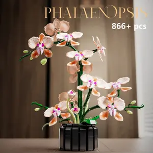 866+pcs Artificial Champagne Lily Plant Building Block Set, Realistic Flower Construction Kit, Creative DIY Home Decor, Birthday Valentine's Day Gift