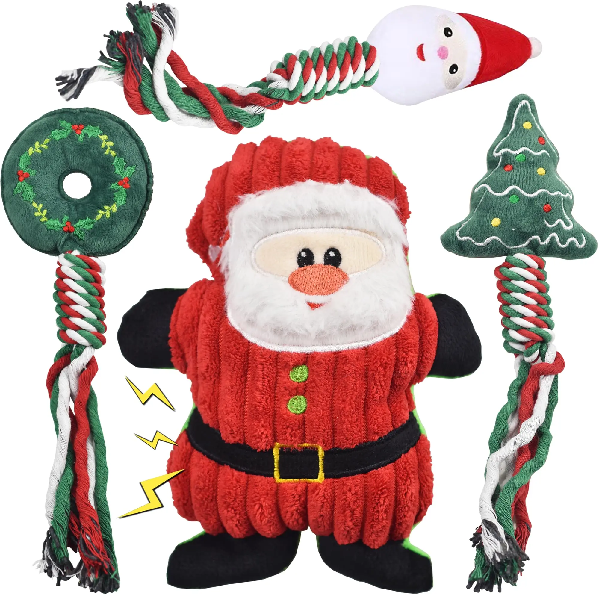 Christmas Dog Toys 4 Pack, Christmas Plush Dog Squeaky Toys for Large Medium Small Dogs, Dog Chew Toys, Christmas Dog Toys Gift