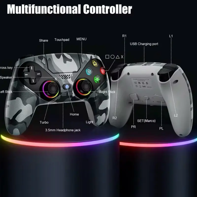 Hall Effect RGB PS5 Console Controller with LED Light, Wireless Charging, ABS Construction - 1-Pack or 2-Pack