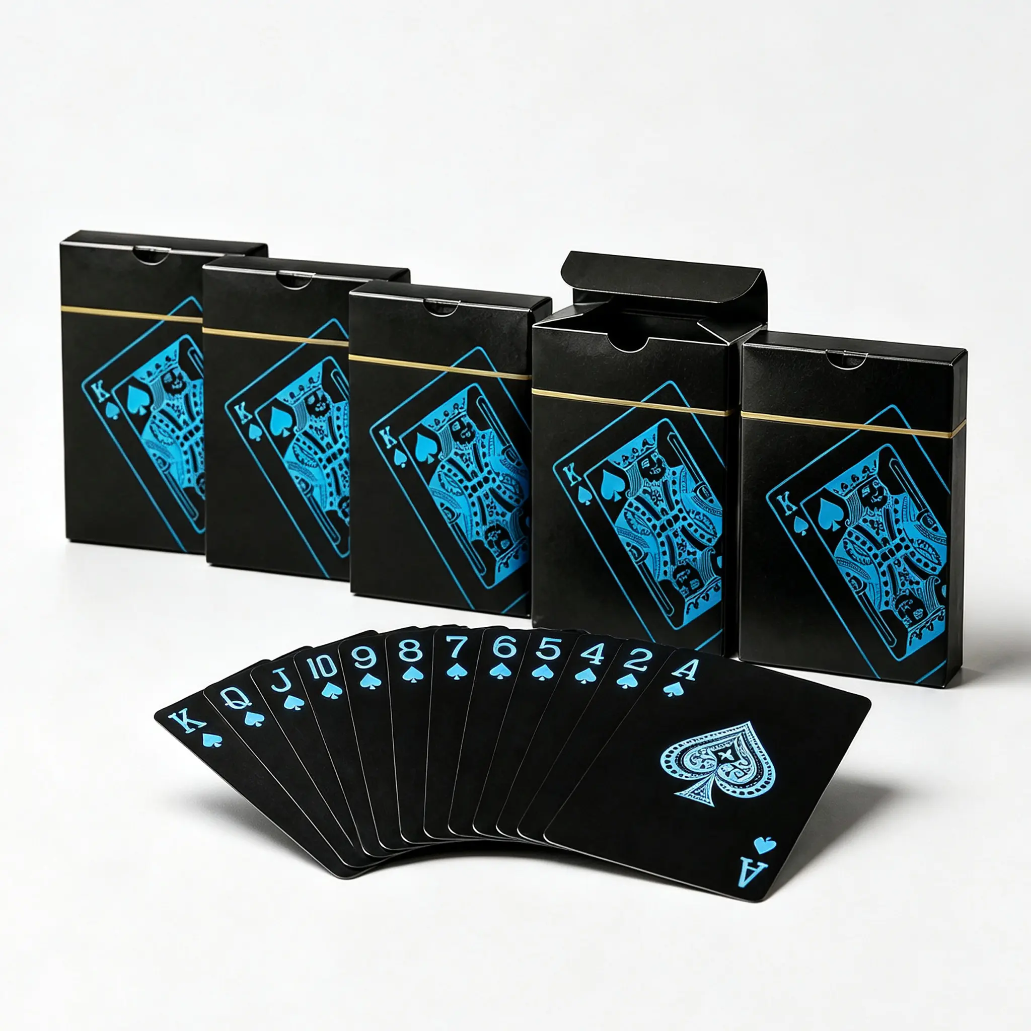 5 Decks PVC Plastic Cool Black Playing Cards - Waterproof, Bend-Proof, for Pool Parties & Adults' Card Games